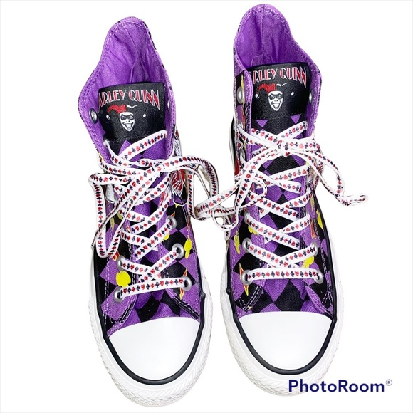 *SOLD* Converse Chuck Taylor DC Comics Harley Quinn High Top Sneakers Size 5/7 - Picture 2 of 13